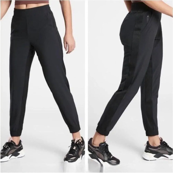 Athleta Black Textured Brooklyn Jogger Stretch Tapered Leg 566689 Women’s Size 0 - Picture 1 of 10